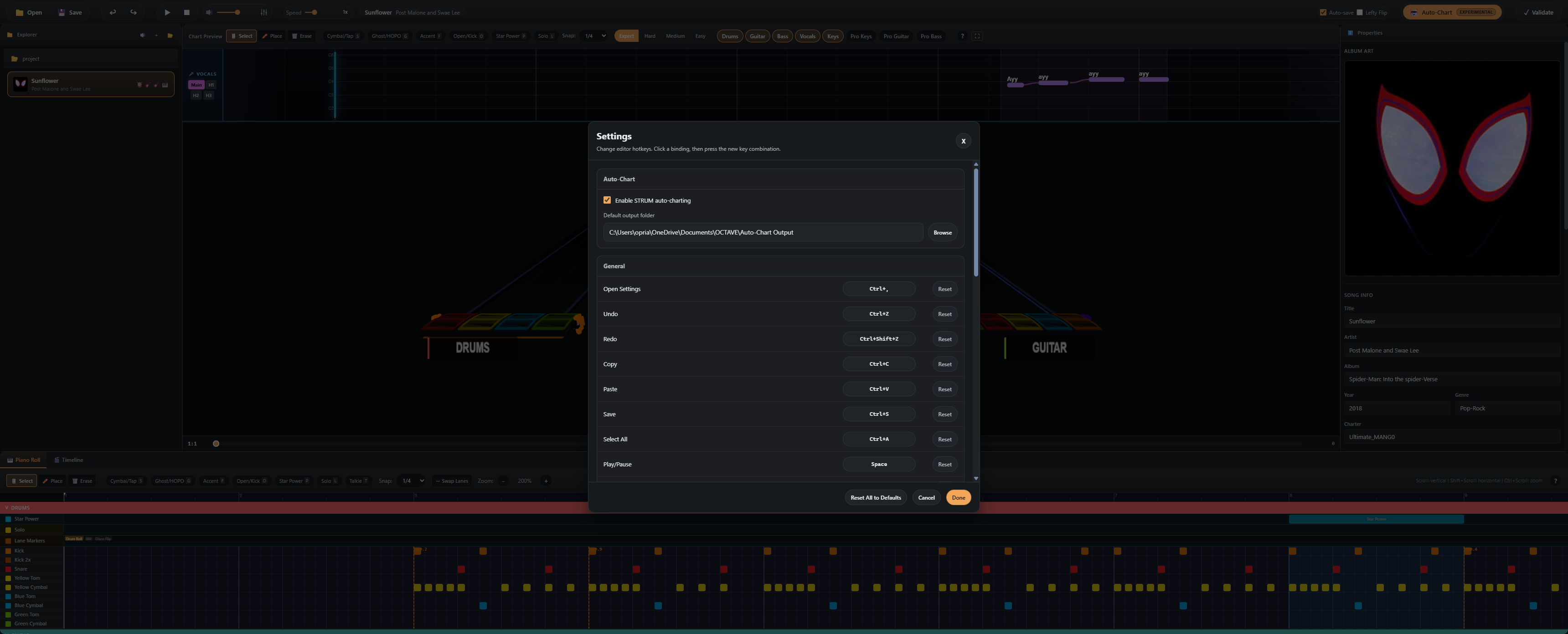 Settings modal